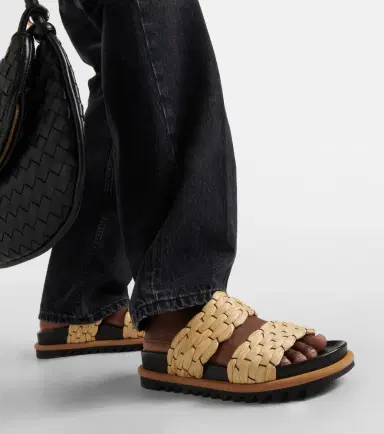 Dries Van Noten Woven and raffia and leather slides | Thumbnail 3