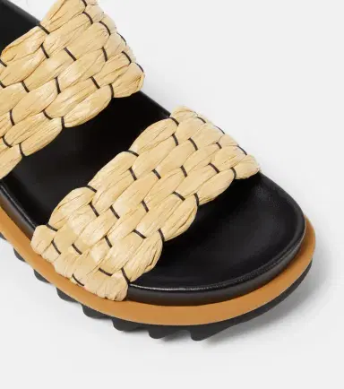 Dries Van Noten Woven and raffia and leather slides | Thumbnail 4