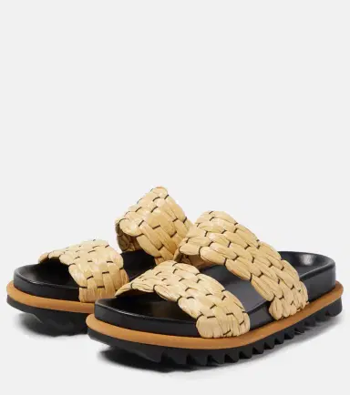 Dries Van Noten Woven and raffia and leather slides | Thumbnail 6