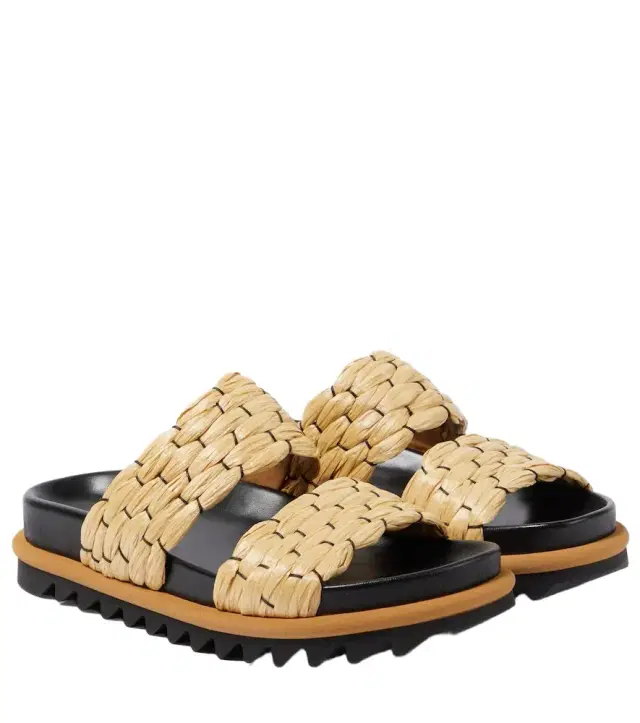 Dries Van Noten Woven and raffia and leather slides