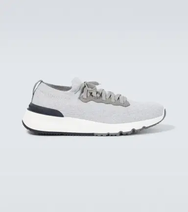 Brunello Cucinelli Leather-trimmed knitted slip-on sneakers | Thumbnail 2