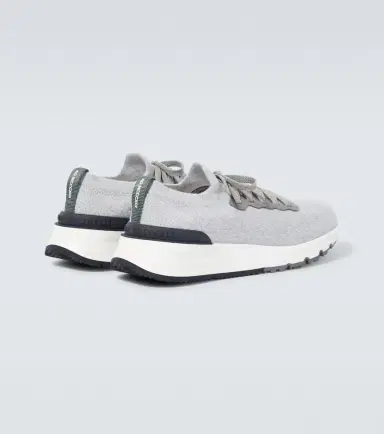 Brunello Cucinelli Leather-trimmed knitted slip-on sneakers | Thumbnail 3