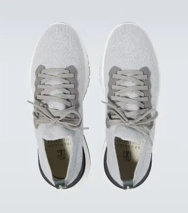 Brunello Cucinelli Leather-trimmed knitted slip-on sneakers | Thumbnail 4