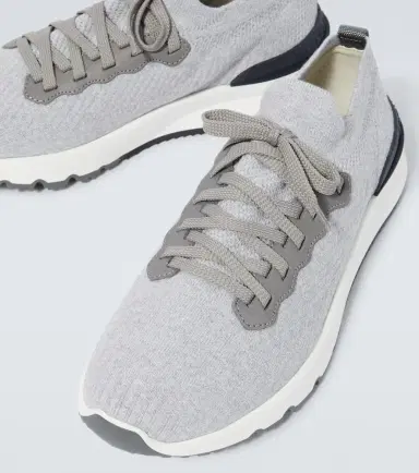 Brunello Cucinelli Leather-trimmed knitted slip-on sneakers | Thumbnail 6