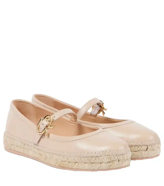 Gianvito Rossi Leather and raffia espadrilles