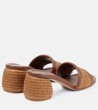 Gianvito Rossi Marbella leather-trimmed raffia mules | Thumbnail 4