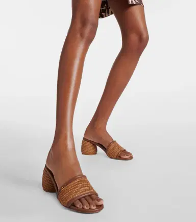 Gianvito Rossi Marbella leather-trimmed raffia mules | Thumbnail 6