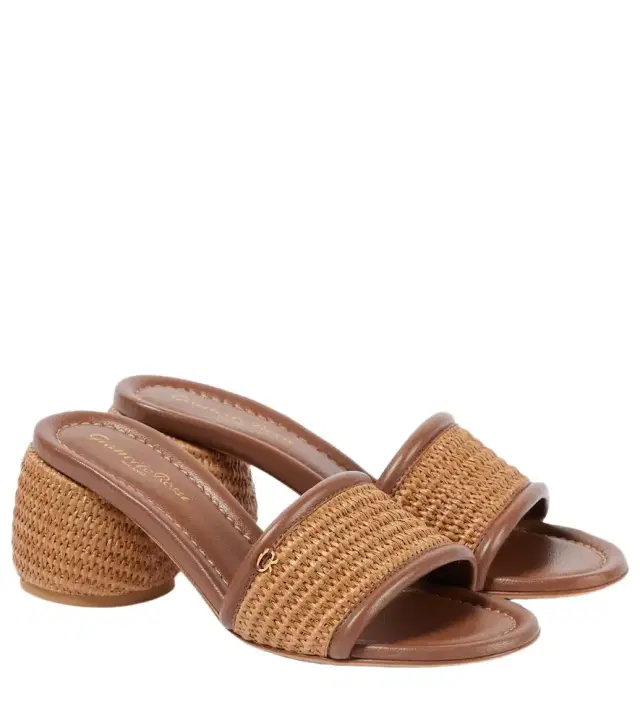 Gianvito Rossi Marbella leather-trimmed raffia mules