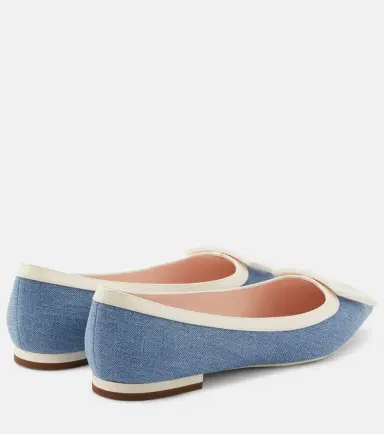 Roger Vivier Leather-trimmed denim ballet flats | Thumbnail 2 Roger Vivier Leather-trimmed denim ballet flats | Thumbnail 2