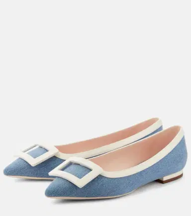 Roger Vivier Leather-trimmed denim ballet flats | Thumbnail 3 Roger Vivier Leather-trimmed denim ballet flats | Thumbnail 3
