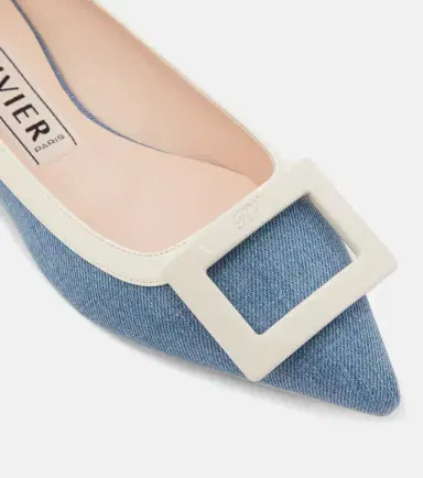 Roger Vivier Leather-trimmed denim ballet flats | Thumbnail 4 Roger Vivier Leather-trimmed denim ballet flats | Thumbnail 4
