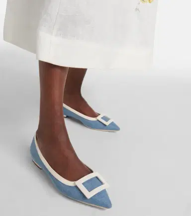 Roger Vivier Leather-trimmed denim ballet flats | Thumbnail 5 Roger Vivier Leather-trimmed denim ballet flats | Thumbnail 5