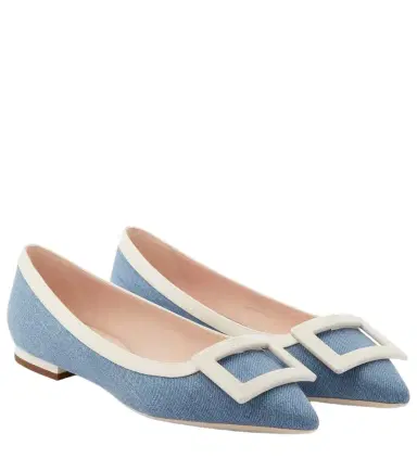 Roger Vivier Leather-trimmed denim ballet flats | Thumbnail 1 Roger Vivier Leather-trimmed denim ballet flats | Thumbnail 1