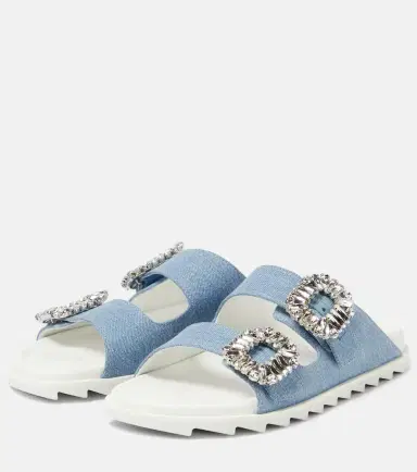 Roger Vivier Slidy Viv' embellished denim sandals | Thumbnail 3
