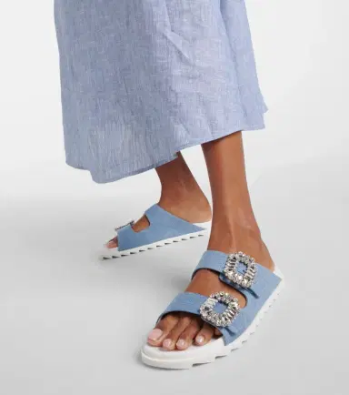 Roger Vivier Slidy Viv' embellished denim sandals | Thumbnail 5