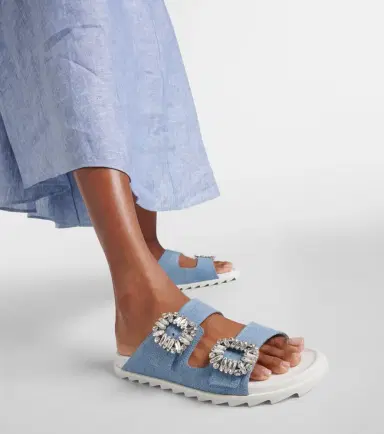 Roger Vivier Slidy Viv' embellished denim sandals | Thumbnail 7