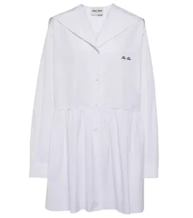 Miu Miu Gathered cotton poplin shirt dress | Thumbnail 1 Miu Miu Gathered cotton poplin shirt dress | Thumbnail 1