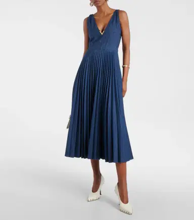 Valentino VGold plissé chambray maxi dress | Thumbnail 2