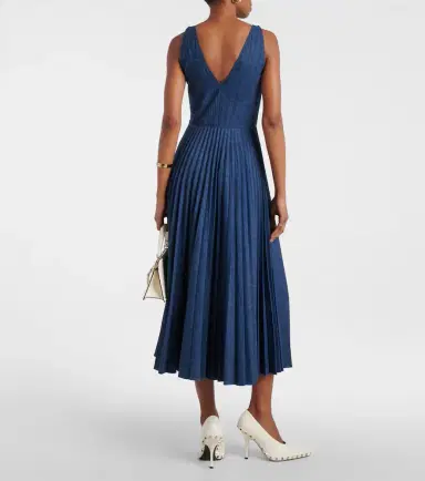 Valentino VGold plissé chambray maxi dress | Thumbnail 4