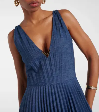 Valentino VGold plissé chambray maxi dress | Thumbnail 5