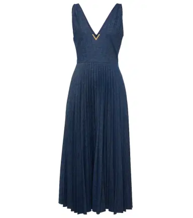 Valentino VGold plissé chambray maxi dress | Thumbnail 1
