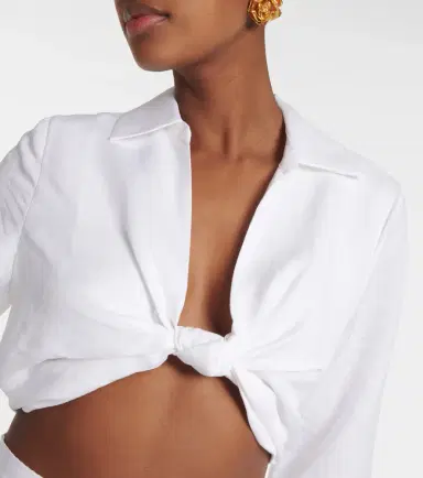 Adriana Degreas Knot-detail linen blend crop top | Thumbnail 2