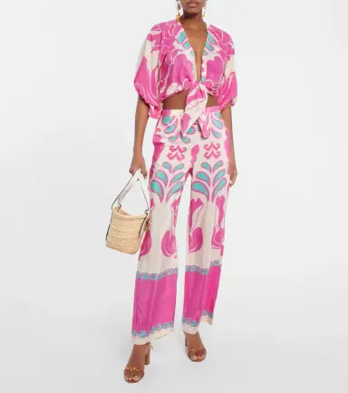 ADRIANA DEGREAS Printed puff-sleeve silk blouse | Thumbnail 3