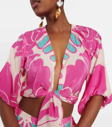ADRIANA DEGREAS Printed puff-sleeve silk blouse | Thumbnail 4