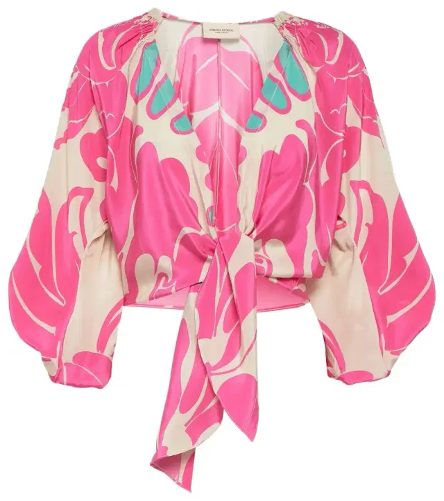 ADRIANA DEGREAS Printed puff-sleeve silk blouse
