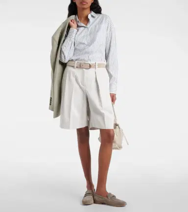 Brunello Cucinelli Striped cotton and silk poplin shirt | Thumbnail 3