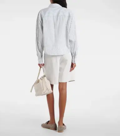 Brunello Cucinelli Striped cotton and silk poplin shirt | Thumbnail 6