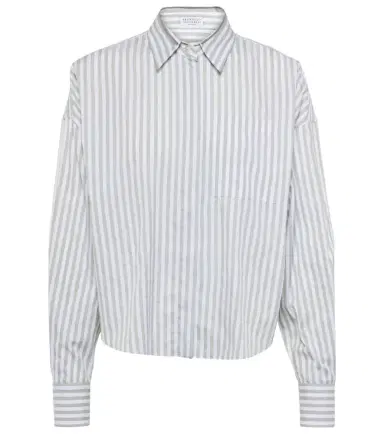 Brunello Cucinelli Striped cotton and silk poplin shirt | Thumbnail 1