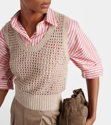 Brunello Cucinelli Sequined open-knit cotton-blend vest | Thumbnail 4