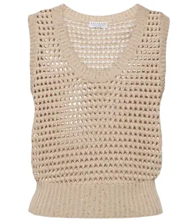 Brunello Cucinelli Sequined open-knit cotton-blend vest | Thumbnail 1