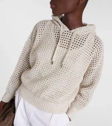 Brunello Cucinelli Open-knit cotton-blend hoodie | Thumbnail 3