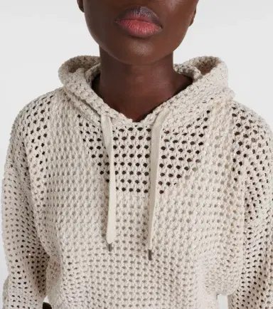 Brunello Cucinelli Open-knit cotton-blend hoodie | Thumbnail 5