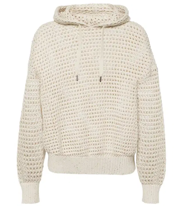Brunello Cucinelli Open-knit cotton-blend hoodie