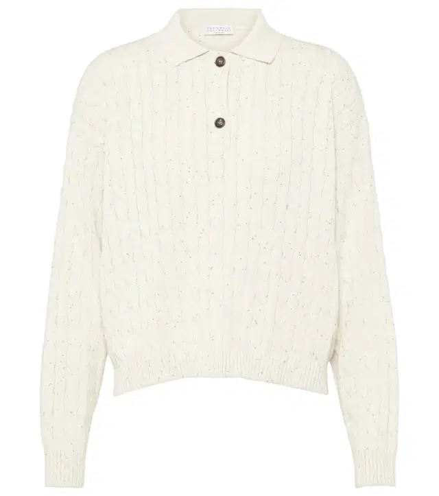 Brunello Cucinelli Cable-knit cotton-blend polo sweater