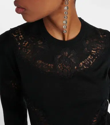 Dolce & Gabbana Lace-trimmed cashmere-blend sweater | Thumbnail 3