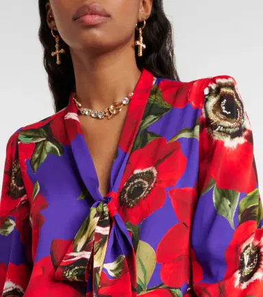 Dolce & Gabbana Tie-neck floral silk-blend blouse | Thumbnail 5