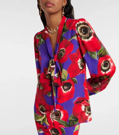 Dolce & Gabbana Tie-neck floral silk-blend blouse | Thumbnail 6