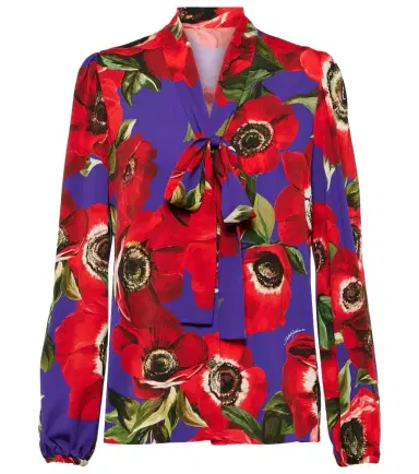 Dolce & Gabbana Tie-neck floral silk-blend blouse | Thumbnail 1