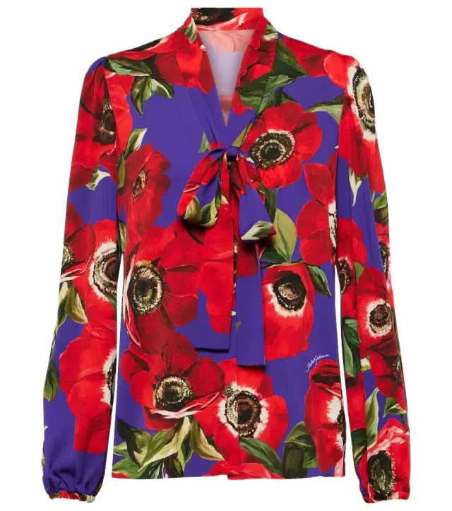Dolce & Gabbana Tie-neck floral silk-blend blouse