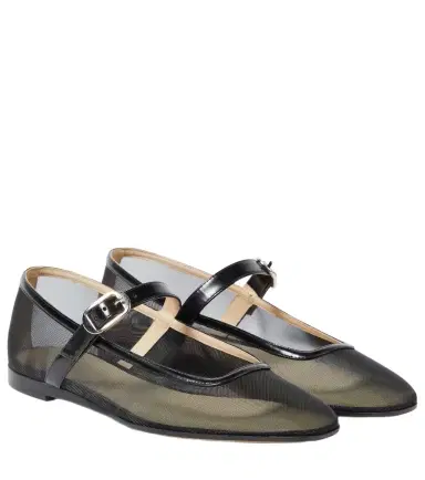 Le Monde Béryl Le Monde Béryl Patent leather-trimmed mesh flats | Thumbnail 1 Le Monde Béryl Le Monde Béryl Patent leather-trimmed mesh flats | Thumbnail 1