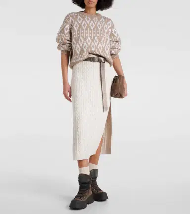 Brunello Cucinelli Knit cotton-blend midi skirt | Thumbnail 4