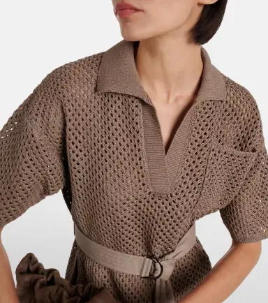 Brunello Cucinelli Cotton mesh polo dress | Thumbnail 3