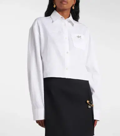 Versace Barocco jacquard cropped cotton shirt | Thumbnail 6