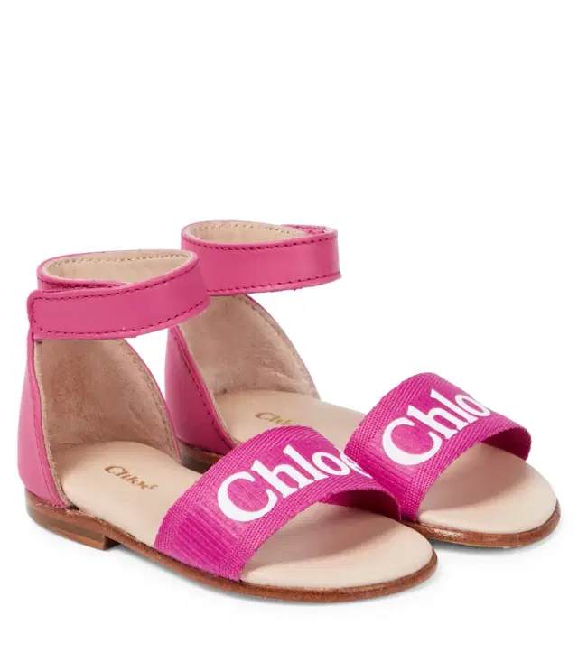Chloe Kids Chloé Kids Baby logo leather and canvas sandals