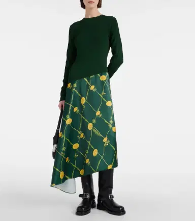 Burberry Printed jersey and satin midi dress | Thumbnail 3