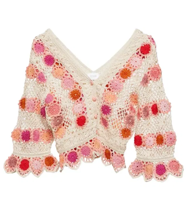 Anna Kosturova Bouquet floral cotton crochet top